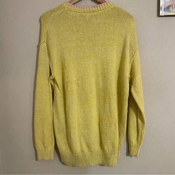NWT BDG Urban Outfitters Clark Rib Knit Sweater Yellow with Pink Trim - Picture 5 of 7